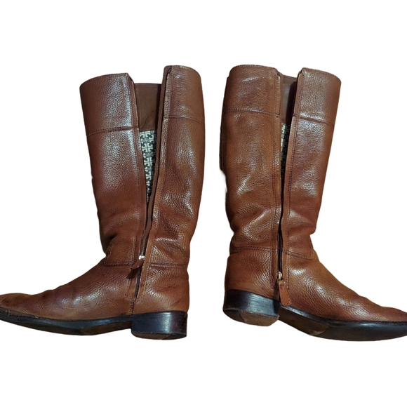 Tory Burch Jolie Brown Pebbled Leather Riding Boots - Picture 13 of 16